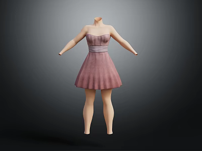 Pink Strapless Short Dress On Mannequin With Fitted Design And Fashion Style 3d model