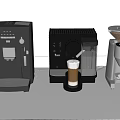 Black Coffee Maker Capsule Machine And Silver Grinder With White Cup In Kitchen 3d model
