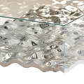 Modern Transparent Glass Coffee Table With Wavy Metallic Base And Sleek Design