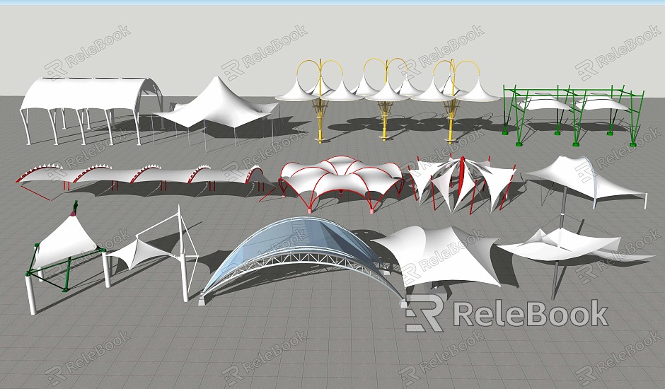 Modern tensioned membrane canopy carport model