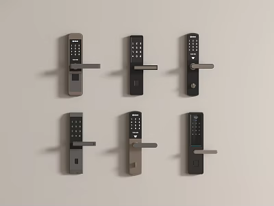 Various Smart Door Locks With Electronic Keypads And Different Handle Styles 3d model