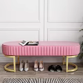 Colorful Sofa Bench With Golden Metal Frame Shoes Magazine And Green Plant Decor