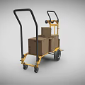 Two Heavy Duty Transport Trolleys With Cardboard Boxes And Yellow Frame Wheels