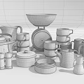 Modern Kitchen Mugs Collection With Various Ceramic Pitchers Bowls And Scale 3d model