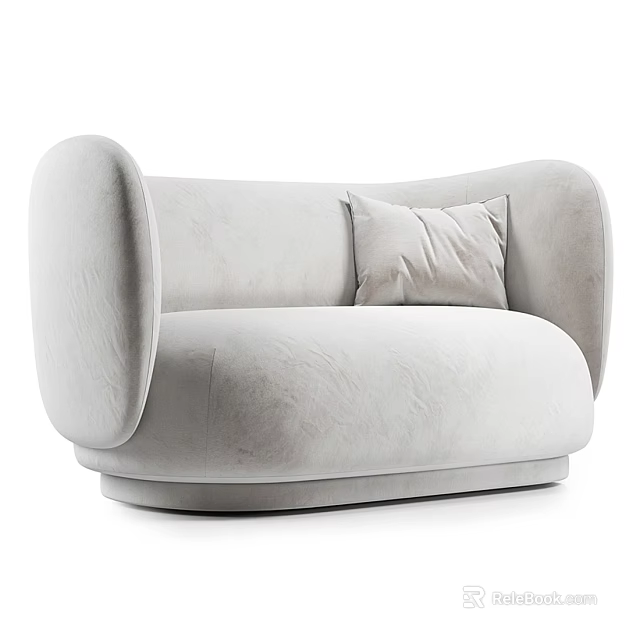 Modern Light Gray Velvet Two-Seater Sofa With Curved Design And Soft Pillow 3d model 