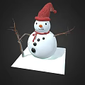 Cute Snowman With White Body Red Hat Scarf Black Buttons And Stick Arms