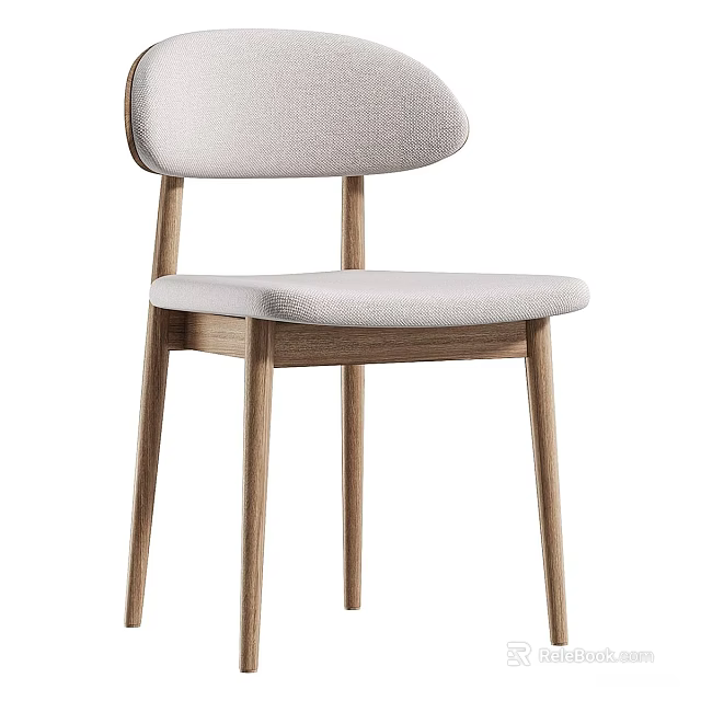 Modern Single Chair With Upholstered Seat Backrest And Wooden Legs Design 3d model 