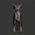 Realistic Grey Striped Cat With Green Eyes Standing On Dark Background