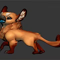 Fantasy Creature Character Featuring Orange Fur Blue Snout Horns Pointed Ears And Flame Design