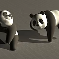 Cute Black And White Pandas Standing And Lying On Gray Grid Background
