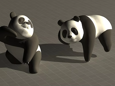 Cute Black And White Pandas Standing And Lying On Gray Grid Background 3d model