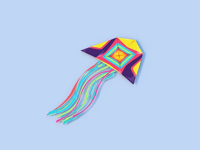 Vibrant Colorful Origami Kite With Geometric Pattern And Long Colorful Tails 3d model