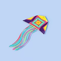 Vibrant Colorful Origami Kite With Geometric Pattern And Long Colorful Tails