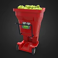 Sports Equipment Red Ball Cart Filled With Yellow Tennis Balls
