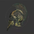Ancient Greek Style Bronze Helmet With Green Plume And Historical Design