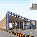 Chinese Style Gateway Entrance With Blue Gold Accents Pillars And Traffic Barriers