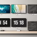 Multiple TVs Mounted on Wall and Shelf Displaying Various Scenes and Time