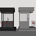 Two Security Booths in Different Colors with Red Stanchion Ropes and Transparent Glass Windows