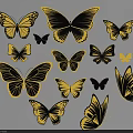 Yellow And Black Butterfly Shaped Wall Decor With Various Sizes For Home Interior