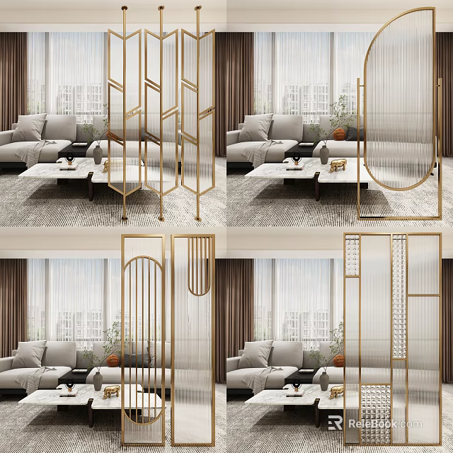 Modern Luxury Room Divider Design With Gold Frame Laser Cut In Living Room 3d model 