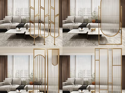 Modern Luxury Room Divider Design With Gold Frame Laser Cut In Living Room 3d model