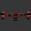 Red Quadcopter Drone With Modern Design And Four Rotating Propellers