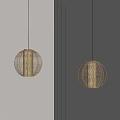 Warm Light Spherical Rattan Pendant Lights Hanging Over Gray Wall With Frame 3d model