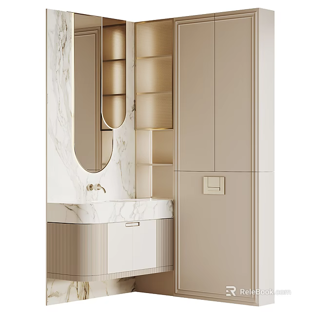 Modern Bathroom Interior Design With Marble Washbasin Countertop Mirror And Cabinet 3d model 