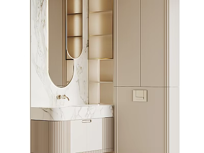Modern Bathroom Interior Design With Marble Washbasin Countertop Mirror And Cabinet 3d model