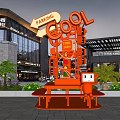 Cool 2024 Outdoor Installation With Parking Sign Bench And Cartoon Figure In Mall Area