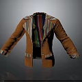 Orange Leather Jacket With Colorful Striped Collar Cuffs And Lining Design