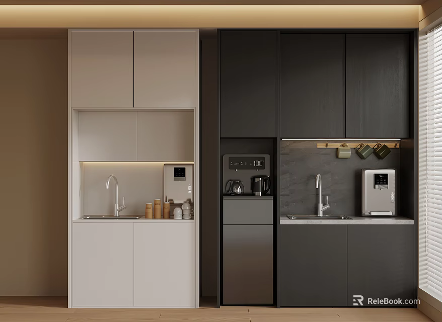 Modern Open Concept Kitchen Interior Design With Island Counter And Cabinets 3d model 