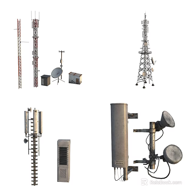 Various Telecommunication Towers And Antenna Equipment 3d model 