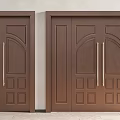 Brown Copper Double Doors Featuring Decorative Panels And Golden Handles 3d model