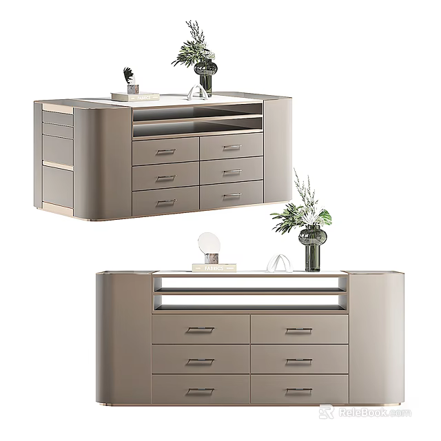 Stylish Modern Dressers Featuring Multiple Drawers Decorative Vases And Plants 3d model 
