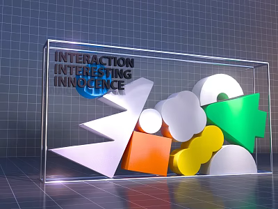 Transparent Box Featuring Interaction Interesting Innovation With Colorful Geometric Shapes On Grid Background 3d model