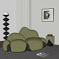 Modern Green Single Sofa with Cloud Shaped Design Black Floor Lamp and Side Table 3d model