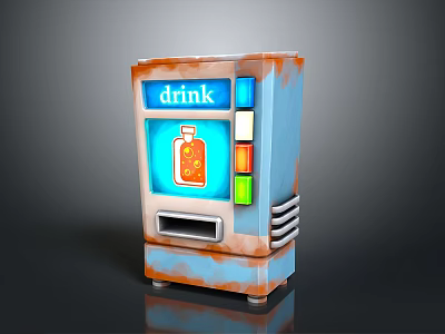Rusty Drink Vending Machine With Illuminated Display And Colorful Buttons 3d model