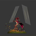 Red Haired Female Character In White Outfit Dancing On Green Base With Falling Autumn Leaves