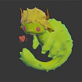 Adorable Fantasy Creature Character With Pink White Striped Fluffy Fur Red Eyes Horns And Heart