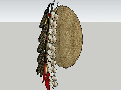 Traditional Circular Woven Wall Hanging With Feathers White Beads And Red Accents 3d model