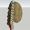 Traditional Circular Woven Wall Hanging With Feathers White Beads And Red Accents