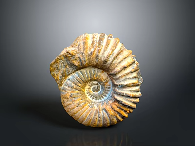 Aquatic Ammonite Fossil With Spiral Shell Yellow Brown Stripes And Textured Surface 3d model