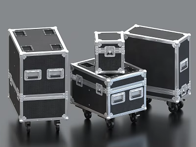 Durable Black Equipment Cases With Silver Trim Wheels And Various Sizes 3d model