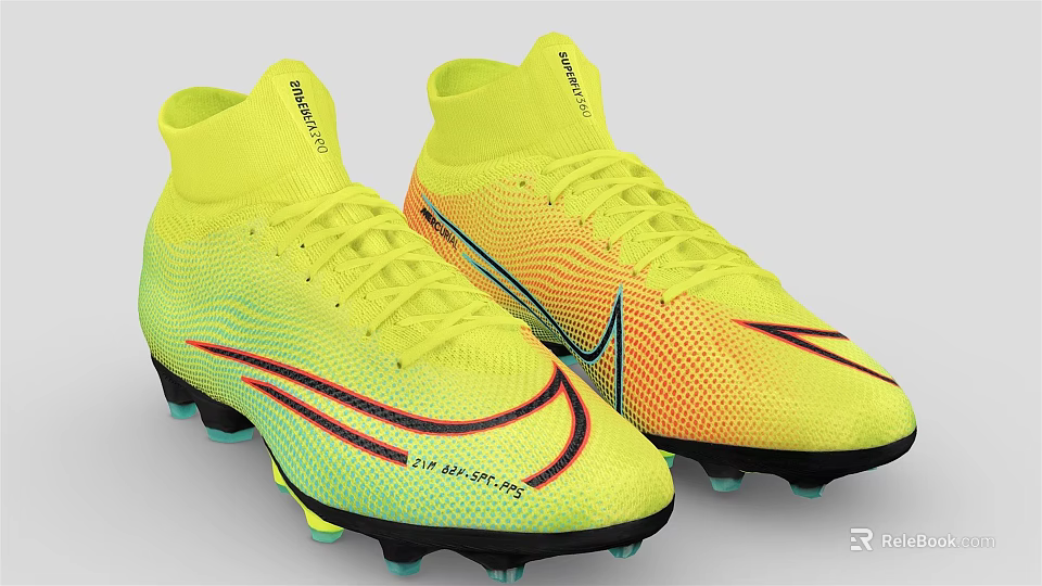 Yellow Orange Gradient High Top Soccer Cleats With Cleated Sole And Branded Design 3d model 