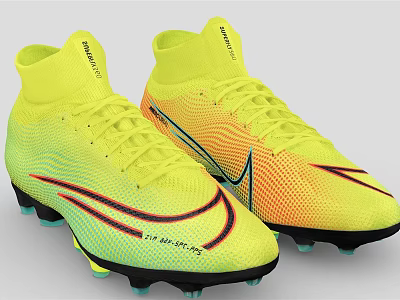 Yellow Orange Gradient High Top Soccer Cleats With Cleated Sole And Branded Design 3d model
