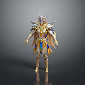 3D Fantasy Winged Warrior With Golden Blue White Armor And Ornate Details