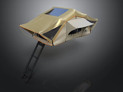 Durable Beige Gold Roof Top Tent With Ladder And Skylight For Camping 3d model