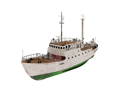 Vintage Style Ship With White Body Green Hull And Masts 3d model