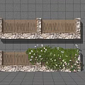 Two Tiered Feature Wall With Stone And Wooden Railings Green Plants Against Blue Tiled Wall